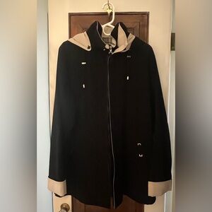 Black and Beige Hooded Coat by Liz Claiborne, Sz XL